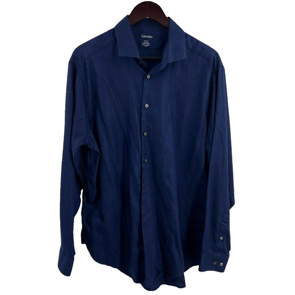 Calvin Klein Navy Blue Slim Fit Long Sleeve Button Front‎ Size XL - Picture 1 of 4